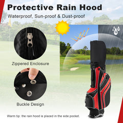 Golf Stand Cart Bag with 6-Way Divider Carry Pockets-Red