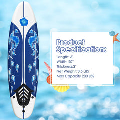 6 Feet Surfboard with 3 Detachable Fins-White