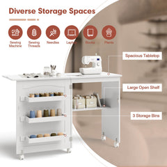 Folding Sewing Craft Table Shelf Storage Cabinet Home Furniture
