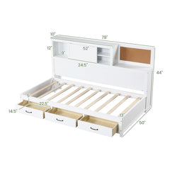 Twin/Full Size Wooden Daybed with 3 Drawers with Storage Shelves
