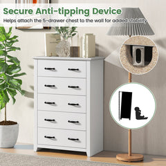 Tall Storage Dresser with 5 Pull-out Drawers for Bedroom Living Room-White