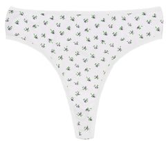 Printed Cotton High Waist Thong with Picot Trim