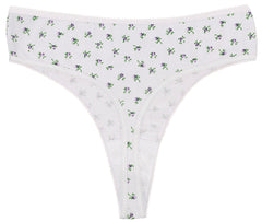 Printed Cotton High Waist Thong with Picot Trim