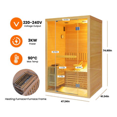 Thermora Premium 2-Person 3KW Hemlock Wood Sauna With LED Wall Light (SAK28471)