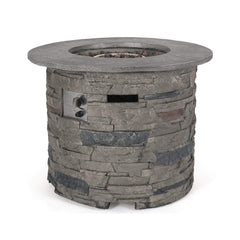 Alora 32-Inch Transitional Outdoor Concrete Round Propane Fire Pit Table, Gray (SAK48268)