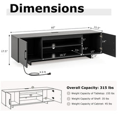 TV Stand with Power Outlet and 2 Cable Holes for 65 Inch TVs