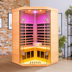 Thermora Premium 2-Person Corner Space Infrared Wooden Sauna Room With Bluetooth Speakers, 1600W (SAK81524)