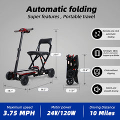 Ultra Lightweight 4-Wheel Folding Mobility Scooter With Remote For Adults And Elderly (SAK58976)
