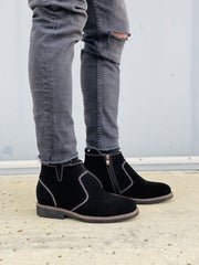 CALTO - Y41082 - 3.2 Inches Taller (Nubuck Black) - Zipper Boots