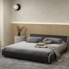 Upholstered Platform Bed Frame Low Profile Faux Leather with Curved Headboard