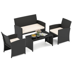 4 Pieces Patio Furniture Set with Tempered Glass Tabletop and Removable Cushion