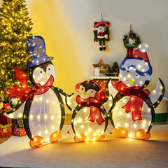 3-Piece 2D Lighted Penguin Family Christmas Decoration with 160 LED Lights