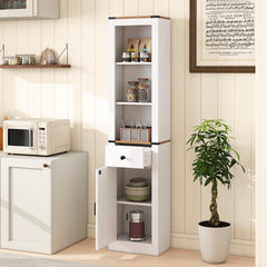 68 inch Tall Bathroom Cabinet with Barn Door Narrow Slim Storage Organizer Unit with Drawer-White