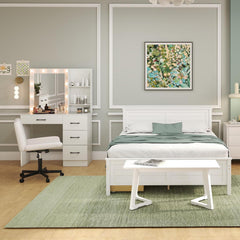 4-Piece Bedroom Furniture Set with Twin Size Bed Frame Entryway Bench Vanity Desk and Jewelry Armoire