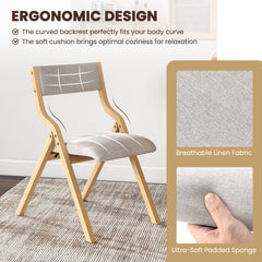 Folding Dining Chair Set of 4 Wooden Upholstered Dining Chairs with Solid Wood Frame