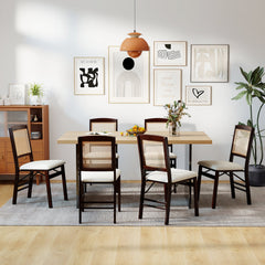 Folding Dining Chairs Set of 2 Rubber Wood Chairs with Linen Padded Seat
