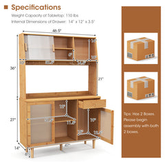 Kitchen Dining Set with Extendable Table 2 Rattan Accent Chairs and Kitchen Cabinet