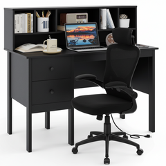 Black 48 inch Computer Desk and Ergonomic Mesh Office Chair Bundle for Home Office