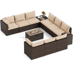 Outdoor PE Rattan Conversation Set with 32” Propane Fire Pit Table and Tank Holder