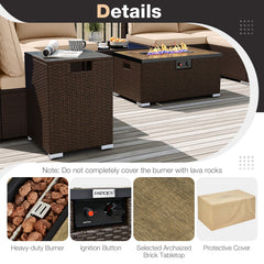 Outdoor PE Rattan Conversation Set with 32” Propane Fire Pit Table and Tank Holder