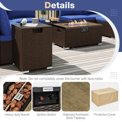 Outdoor PE Rattan Conversation Set with 32” Propane Fire Pit Table and Tank Holder
