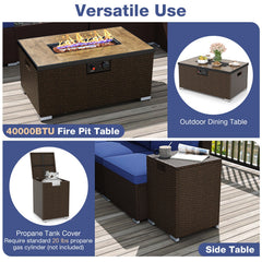 Outdoor PE Rattan Conversation Set with 32” Propane Fire Pit Table and Tank Holder