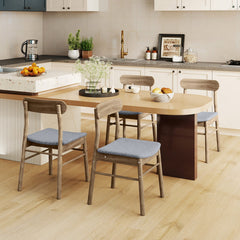 Fabric Upholstered Kitchen Armless Dining Chairs with Rubber Wood Frame Set of 4-Oak