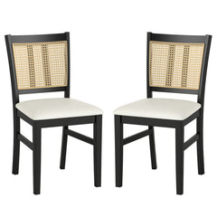 3-Piece Mid-Century Dining Set with 36” Round Pedestal Table and 2 Farmhouse Rattan Dining Chairs