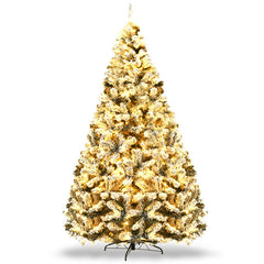 Ultimate Holiday Décor Suite: Pre-Lit Snow Flocked Christmas Tree & 50" Recessed Electric Fireplace Set