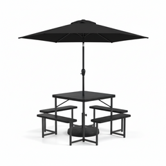 Outdoor Picnic Table Bench Set with Umbrella and Base for 4-8 People