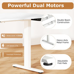 Electric Standing Desk Height Adjustable with 3 Memory Heights White