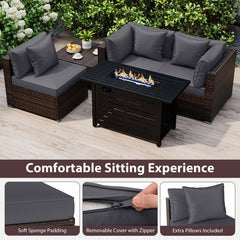 Heavy-duty Frame Rattan Sofa Set with 60000 BTU Firepit Table