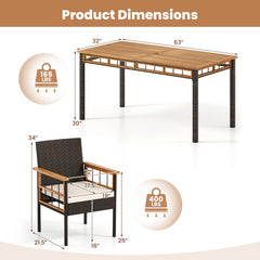 7 Pieces PE Wicker Patio Dining Set for Garden and Backyard