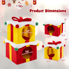 Cat Furniture Set with 58 Inch Tall Cat Tree Tower and 2 Gift Box Shaped Cute Christmas Cat House