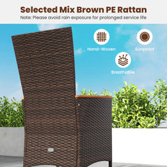 Outdoor Dining Set for 6 Patio Wicker Armchairs and Acacia Wood Table