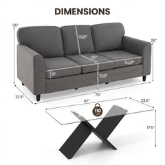 Contemporary Living Room Furniture Suite: Modern 3-Seat Teddy Velvet Sofa + 47-Inch Glass Coffee Table