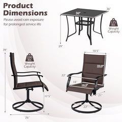 5 Pieces Outdoor Dining Set with 4 Swivel Chairs and 36 Inch Square Patio Table