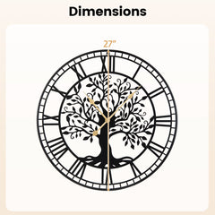 Large Wall Clock 27 Inch Tree of Life Big Metal Wall Clock-Black