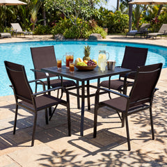 5 Pieces Patio Dining Set for 4 Outdoor Square Table and Stackable Chairs