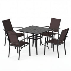 5 Pieces Patio Dining Set for 4 Outdoor Square Table and Stackable Chairs