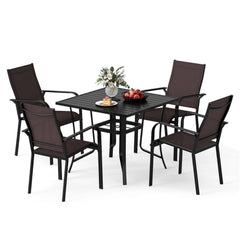 5 Pieces Patio Dining Set for 4 Outdoor Square Table and Stackable Chairs