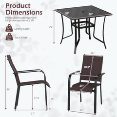 5 Pieces Patio Dining Set for 4 Outdoor Square Table and Stackable Chairs
