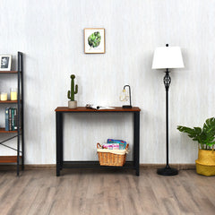 Metal Frame Wood Console Sofa Table with Storage Shelf-Black