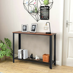 Metal Frame Wood Console Sofa Table with Storage Shelf-Black