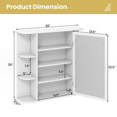 Multipurpose Mount Wall Mirror Bathroom Storage Cabinet-White