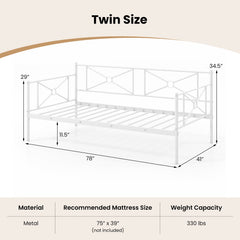 Metal Daybed Twin Bed Frame Stable Steel Slats Sofa Bed