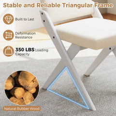 Wooden Dining Chairs of 2 with Rubber Wood Frame and Padded Cushions-White