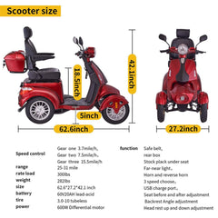 Zvg Premium 4-Wheel Electric Motorized Adults Travel Mobility Scooter For Adults, 800W (SAK94712)