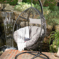 Kylie Boho Style Hanging Basket Chair Rattan with Water Resistant Cushions