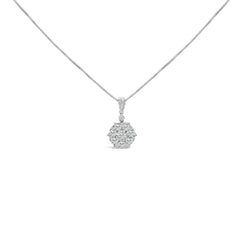 14K White Gold 1 1/5 Cttw Diamond Composite Cluster Pendant Necklace (F-G Color, VS2-SI1 Clarity) - 18" Inches